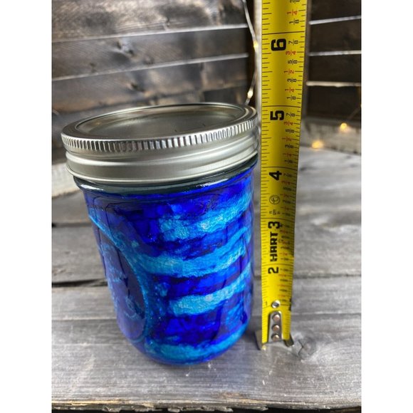 Storage Organization Trinket Quart Mason Jar Resin Blue Silver Marbled Swirl - Picture 7 of 8